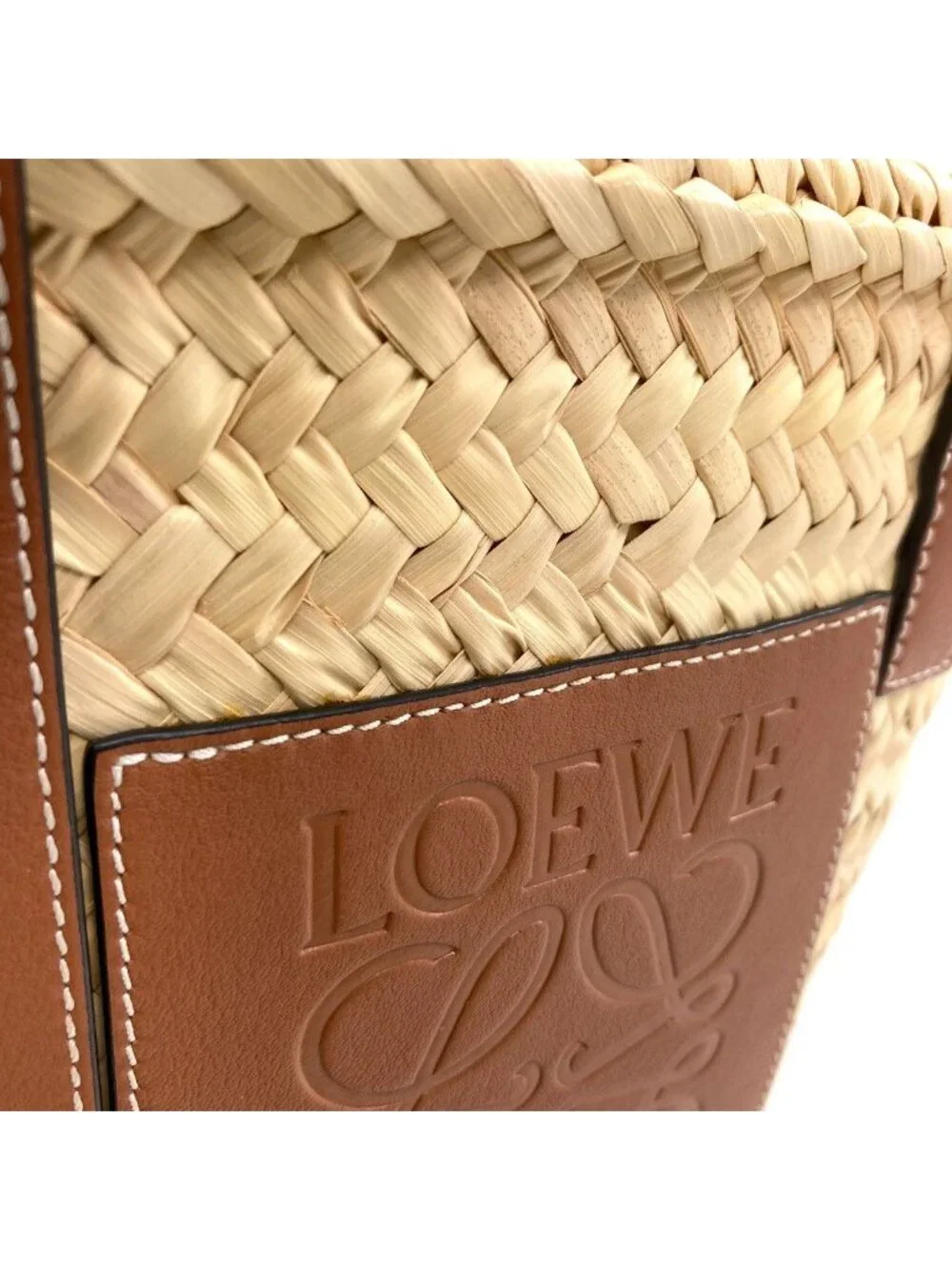 Loewe Basket Small Tote Bag Calfskin Palm Leaf
